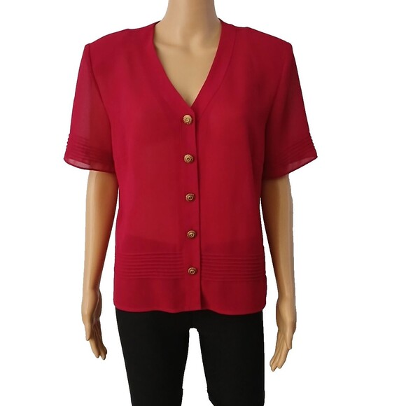 Studio 1 Tops - Studio 1 Women's Sheer Red Blouse Large Gold Buttons Size 12